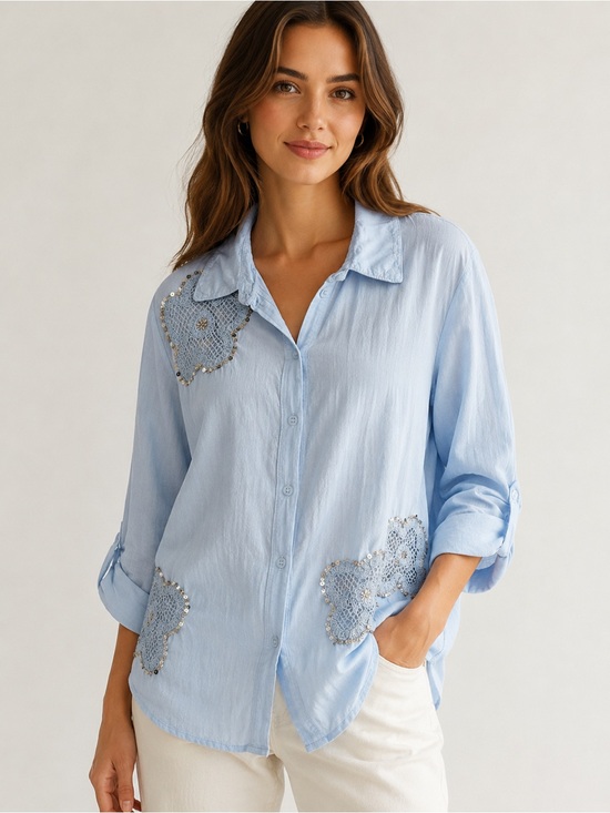 Tops - IT68. From Italy 🇮🇹 Pastel Sequined button up shirt